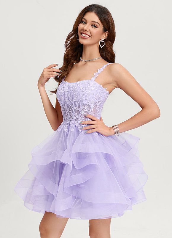 Robe Courte Tulle Asymétrique Rose - gallery 1