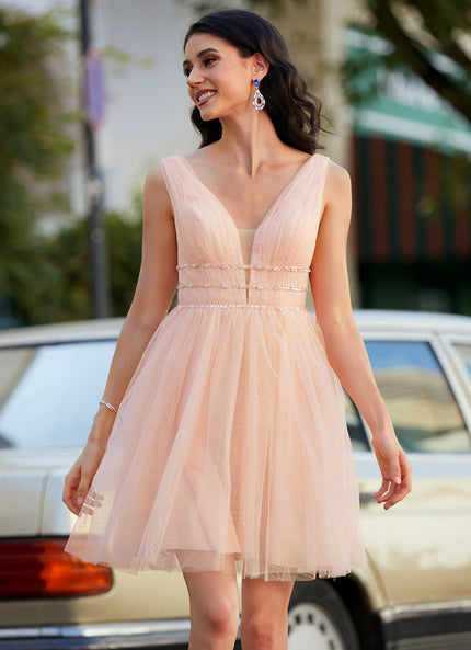 Robe Courte Tulle Rose Ornée