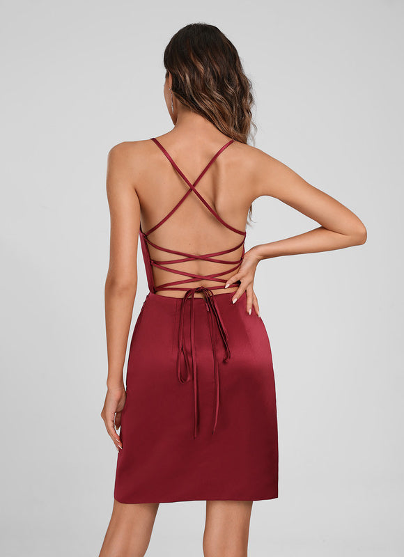 Robe Courte Satin Rouge Ajustée - gallery 1