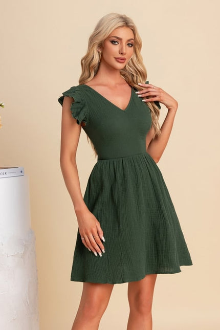 Robe Courte Verte Froncée - gallery 4