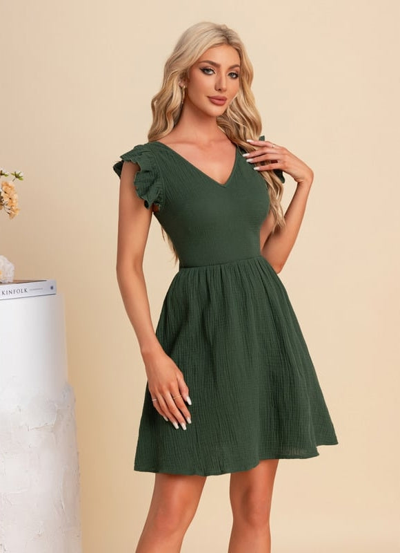 Robe Courte Verte Froncée - gallery 4