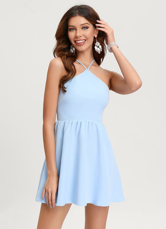 Robe Courte Bleu Ciel Évasée - gallery 3