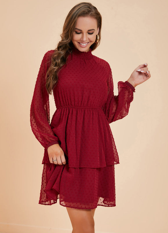 Robe Courte Volants Bordeaux