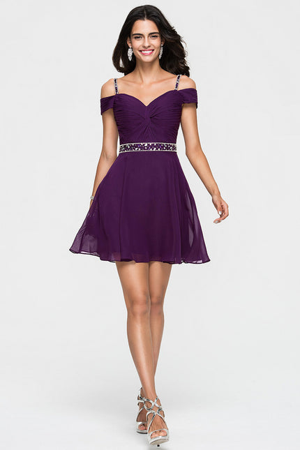 Robe Courte Courte Violette Élégante - gallery 2
