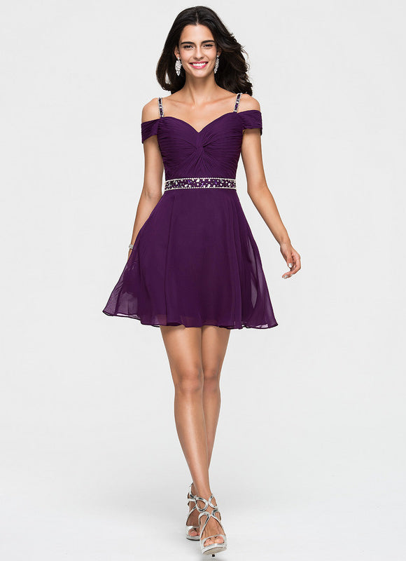 Robe Courte Courte Violette Élégante - gallery 2