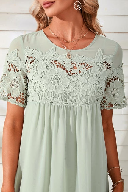 Robe Courte Fluide Dentelle Menthe - gallery 1