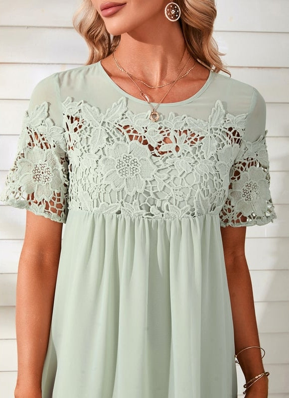 Robe Courte Fluide Dentelle Menthe - gallery 1