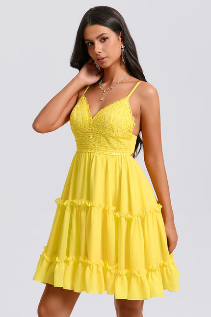 Robe Courte Jaune À Volants - gallery 4