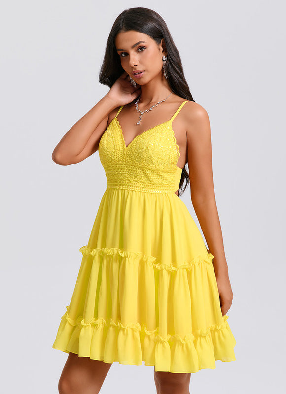 Robe Courte Jaune À Volants - gallery 4