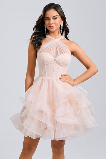 Robe Courte Tulle Asymétrique Rose - gallery 2