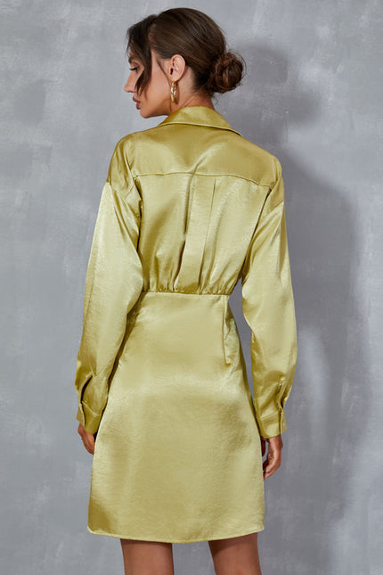 Robe Courte Satinée Verte - gallery 3