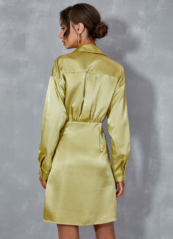 Robe Courte Satinée Verte - gallery 3