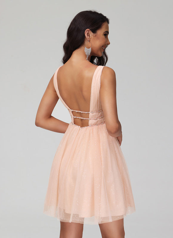 Robe Courte Tulle Rose Ornée - gallery 6