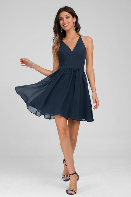 Robe Courte Mousseline Marine - gallery 6