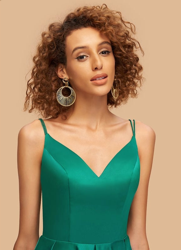 Robe Courte Satin Évasée Bleu - gallery 1