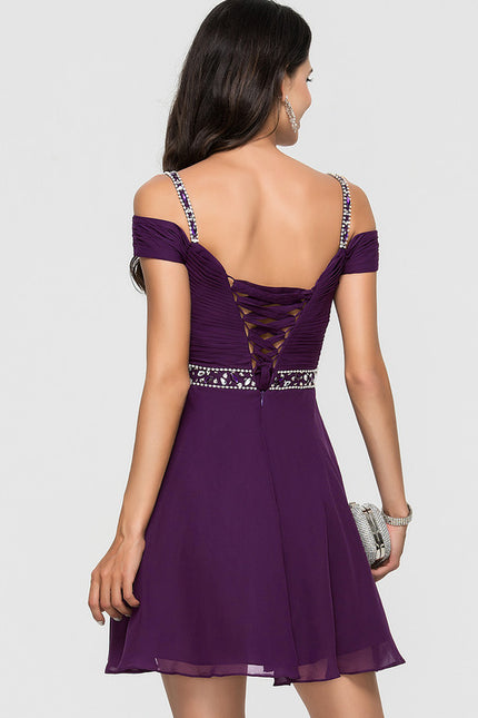Robe Courte Courte Violette Élégante - gallery 1