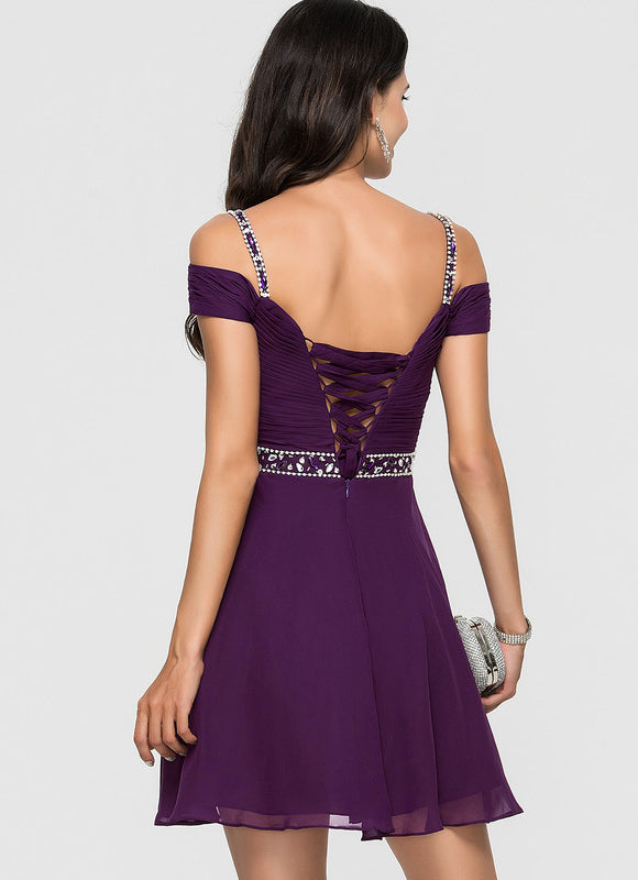 Robe Courte Courte Violette Élégante - gallery 1