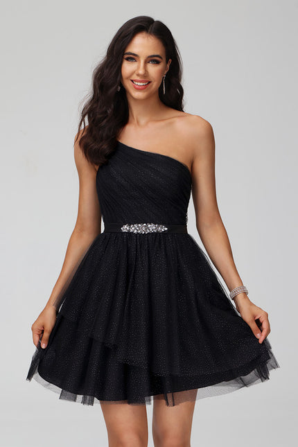 Robe Courte De Bal Asymétrique Scintillante