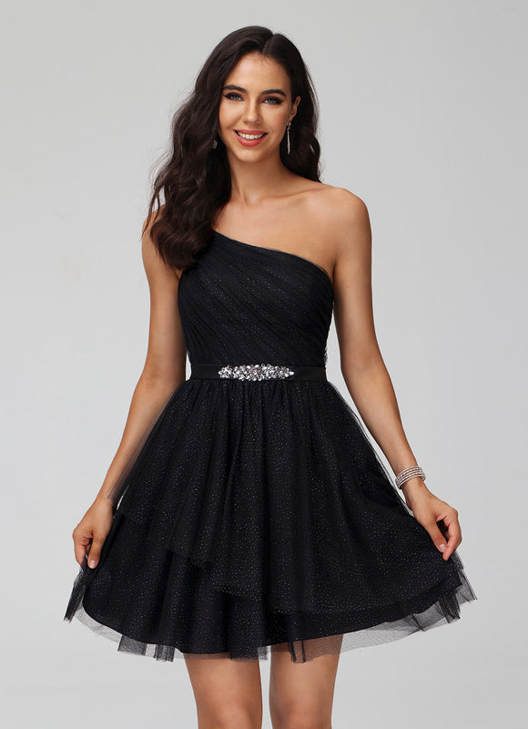 Robe Courte De Bal Asymétrique Scintillante