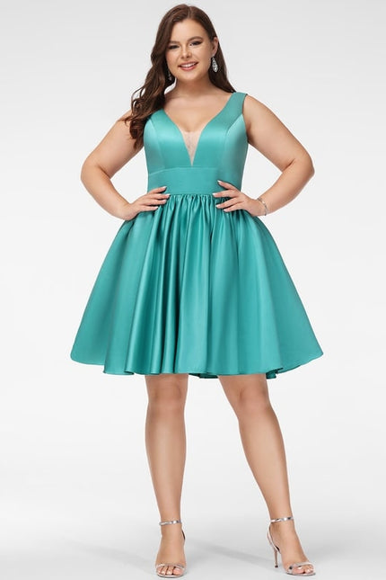 Robe Courte Satin Évasée Bleu - gallery 6