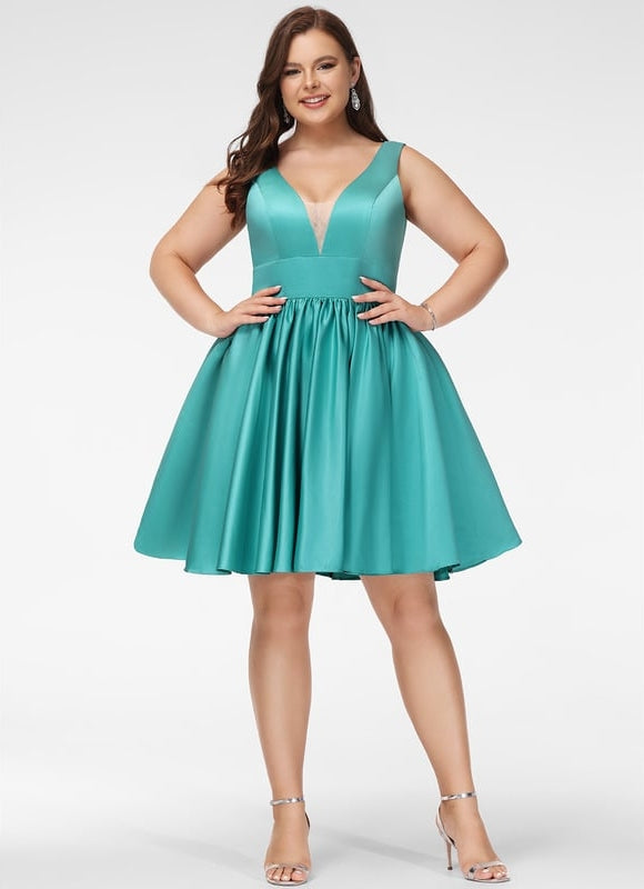 Robe Courte Satin Évasée Bleu - gallery 6