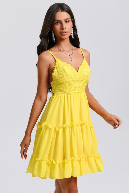 Robe Courte Jaune À Volants - gallery 5