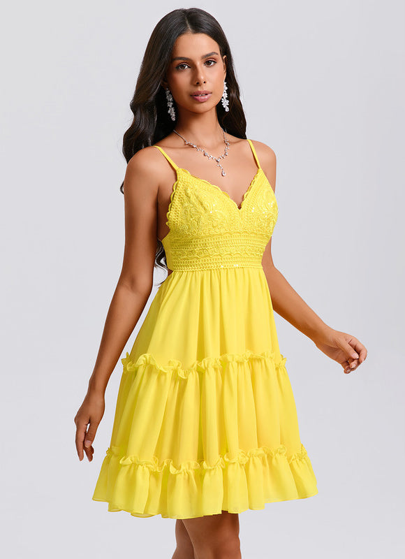 Robe Courte Jaune À Volants - gallery 5