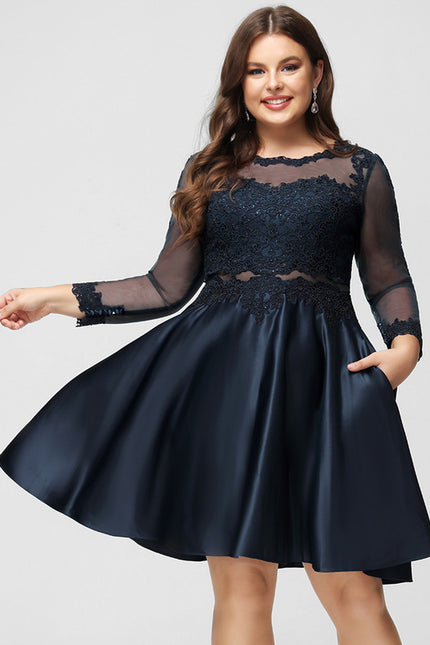 Robe Courte Satin Marine Élégante - gallery 7