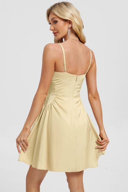 Robe Courte Satinée Jaune Pâle - gallery 1