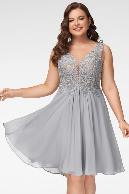 Robe Courte Courte Grise Ornée - gallery 5