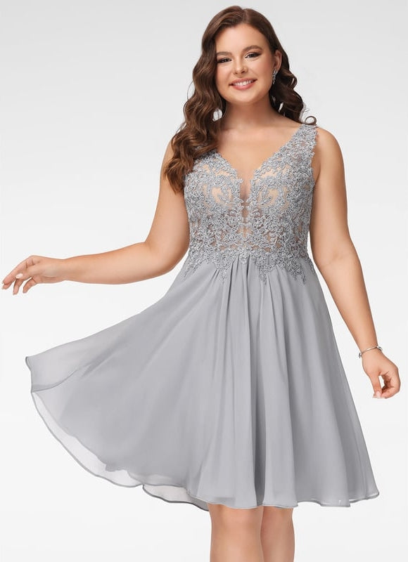 Robe Courte Courte Grise Ornée - gallery 5