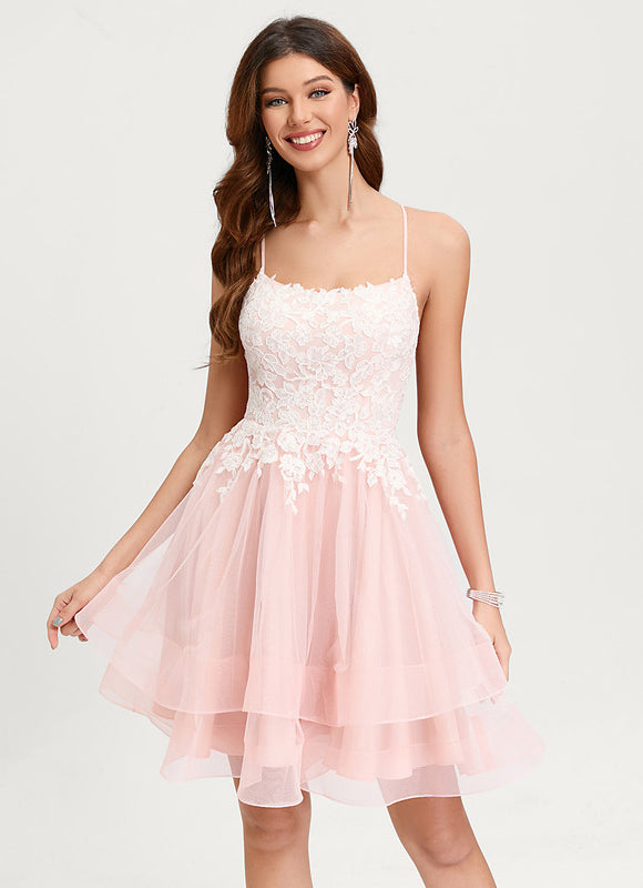 Robe Courte Tulle Rose Brodée
