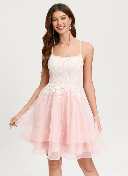 Robe Courte Tulle Rose Brodée