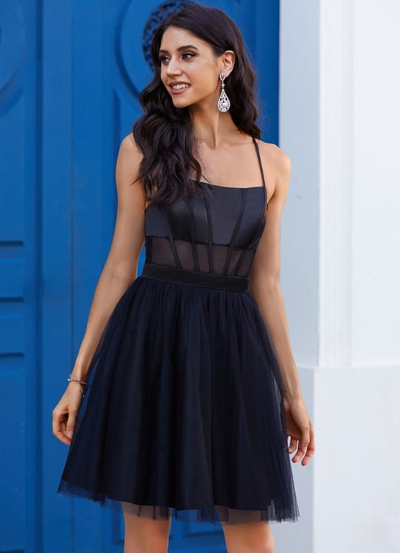 Robe Courte Cocktail Tulle Noir