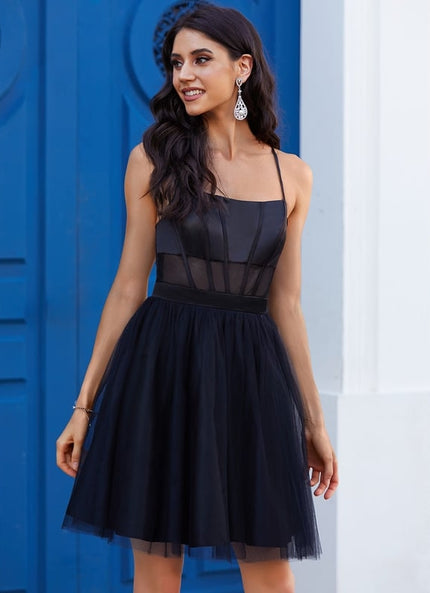 Robe Courte Cocktail Tulle Noir