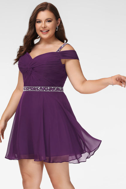 Robe Courte Courte Violette Élégante - gallery 5