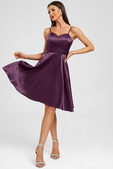 Robe Courte Satin Prune - gallery 2