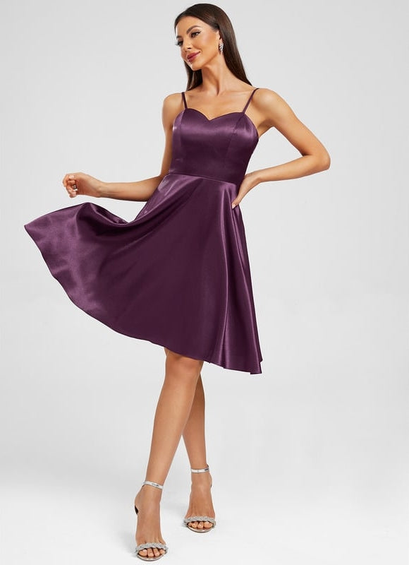 Robe Courte Satin Prune - gallery 2