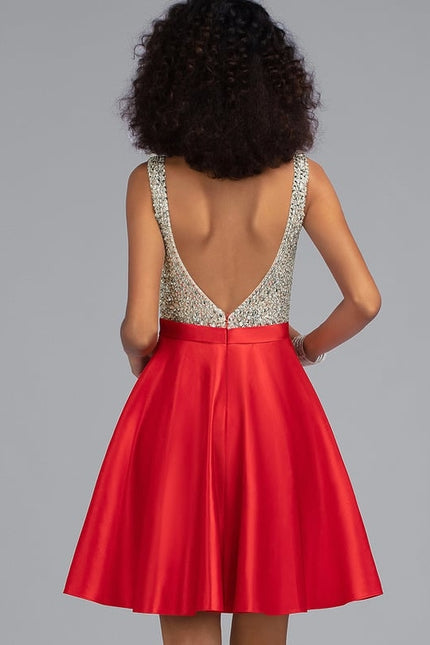 Robe Courte Satinée Rouge Brillante - gallery 1