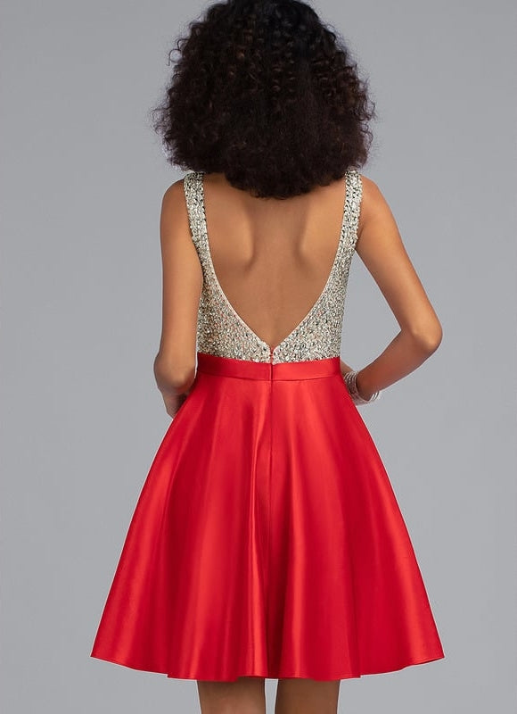 Robe Courte Satinée Rouge Brillante - gallery 1