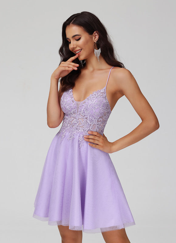 Robe Courte Tulle Lilas Élégante - gallery 2