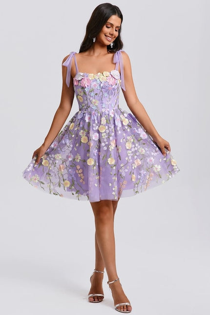 Robe Courte Violette Florale - gallery 3