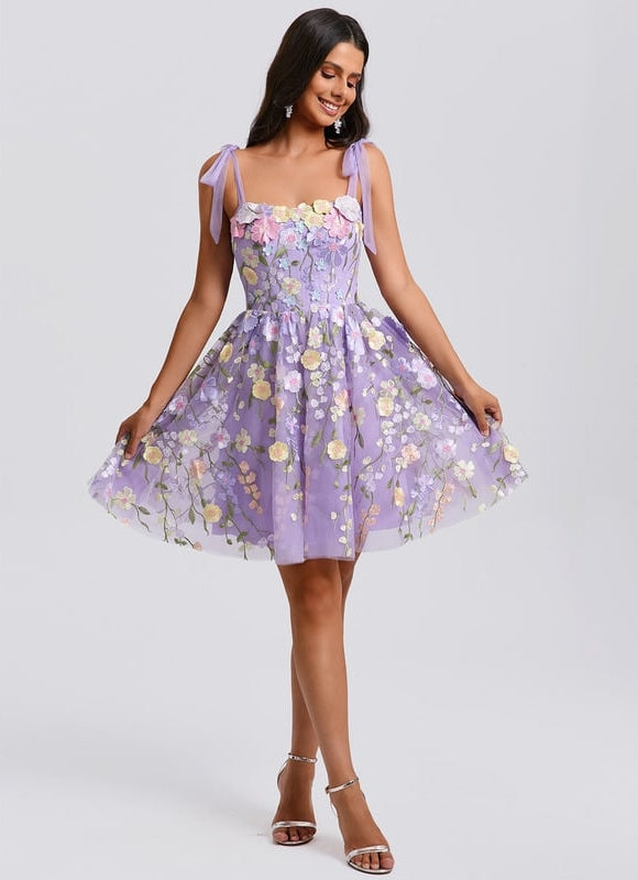 Robe Courte Violette Florale - gallery 3