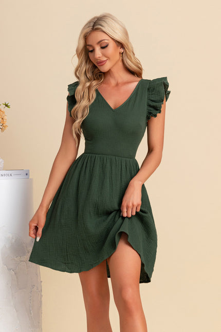 Robe Courte Verte Froncée - gallery 5