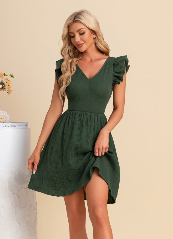 Robe Courte Verte Froncée - gallery 5