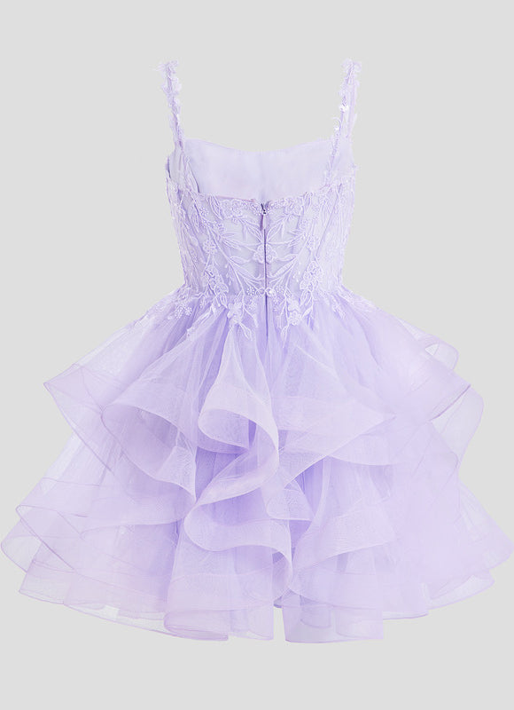 Robe Courte Tulle Asymétrique Rose - gallery 6