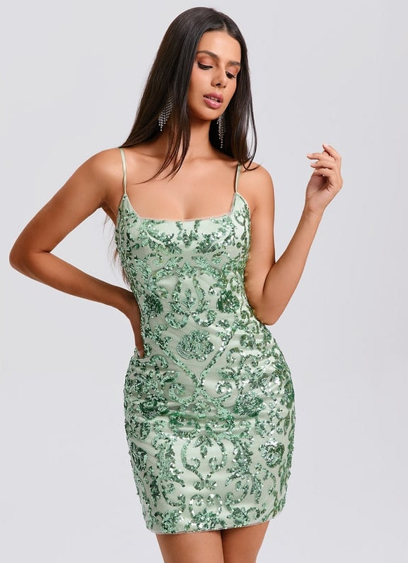 Robe Courte Scintillante Verte - gallery 2