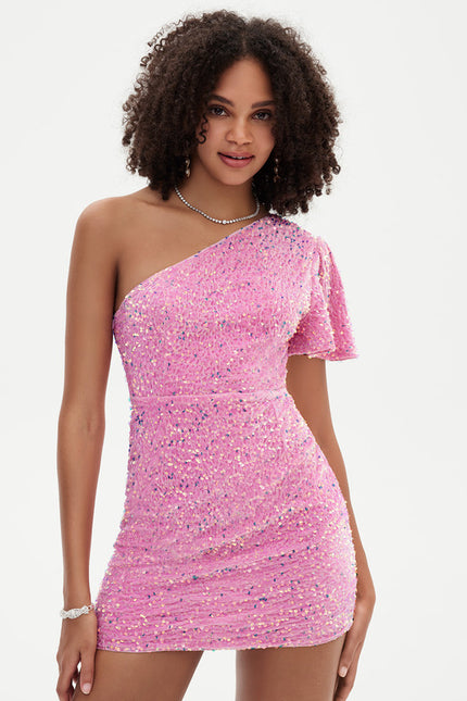Robe Courte Pailletée Rose - gallery 6