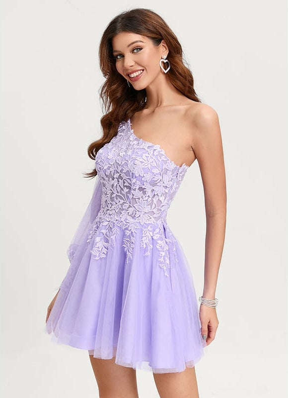 Robe Courte Asymétrique Coupe Trapèze À Volants - gallery 1