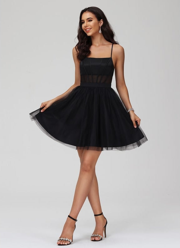 Robe Courte Cocktail Tulle Noir - gallery 3